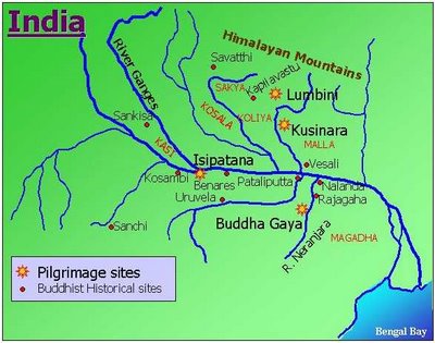Map of Buddhist historical and pilgrimage sites.